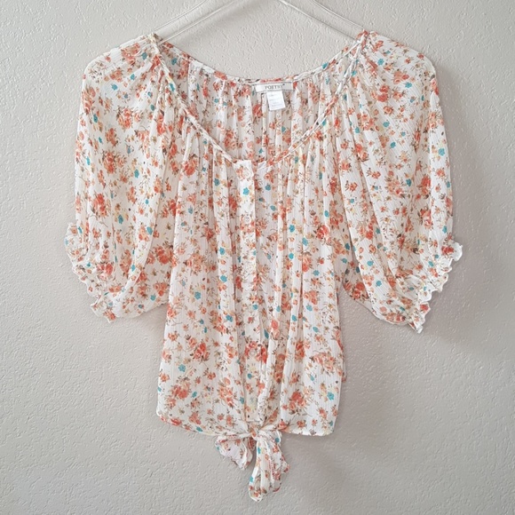 Poetry Tops - Poetry Boho Romantic Cream Floral Peasant Top Sz S